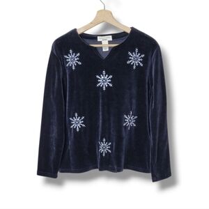 Bechamel Holiday Velvet Top PL Snowflakes Rhinestone Winter Christmas Party